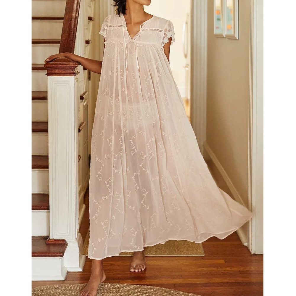 By Anthropologie Sheer Sleep Maxi Dress Coral Pink - Medium